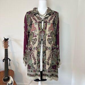 TravelSmith Indian Vintage Eggplant Purple Floral Kimono — Boho Statement Robe 🍆
